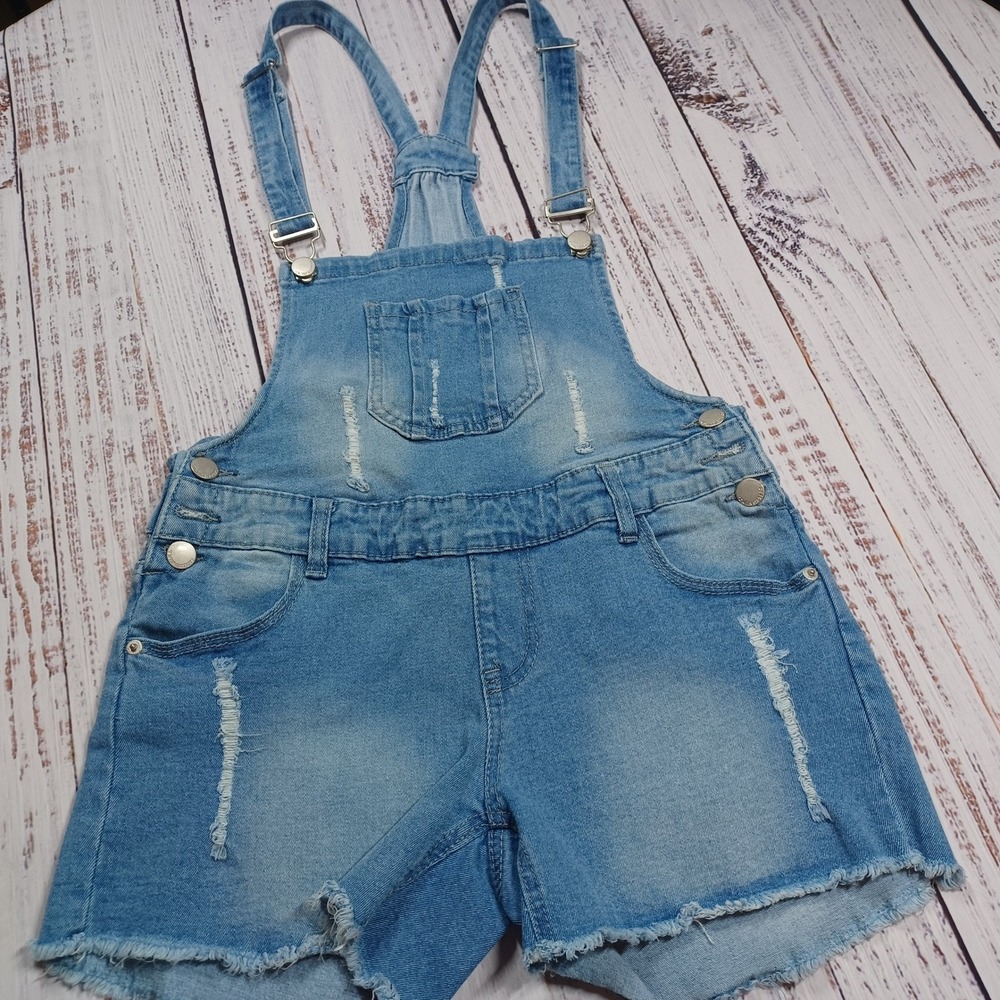 Twin Sisters Denim‎ Overalls Womens Large Blue Excellent Distressed Shortalls